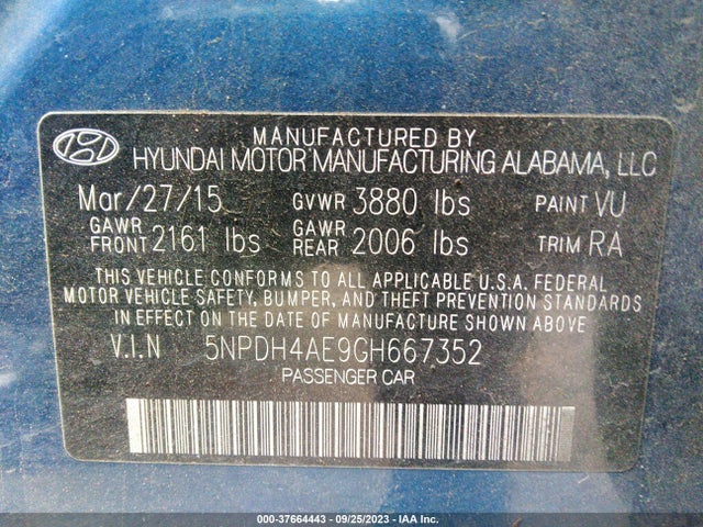 Hyundai ELANTRA SE 2016 5NPDH4AE9GH667352 Image 9