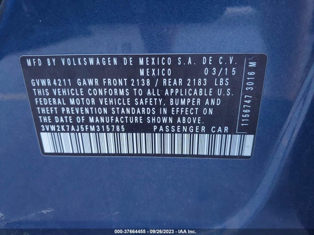 3VW2K7AJ5FM315785 Volkswagen Jetta Sedan 2.0l S W/technology