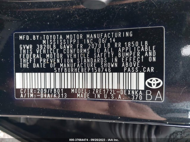Toyota Corolla L/le/s/s Plus/le Plus 2014 5YFBURHE8EP158746 Image 9