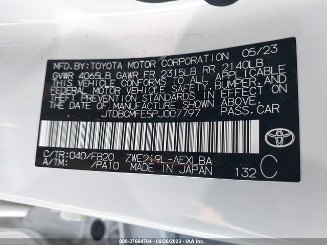 Toyota Corolla Hybrid 2023 JTDBCMFE5PJ007797 Image 9