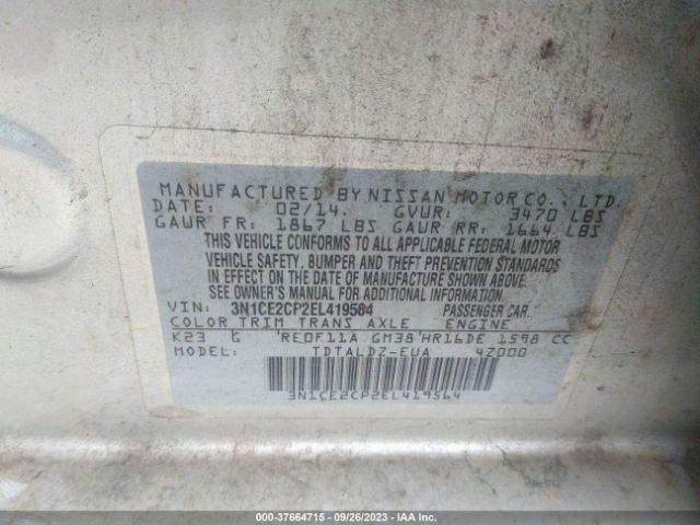3N1CE2CP2EL419564 Nissan Versa Note Sv