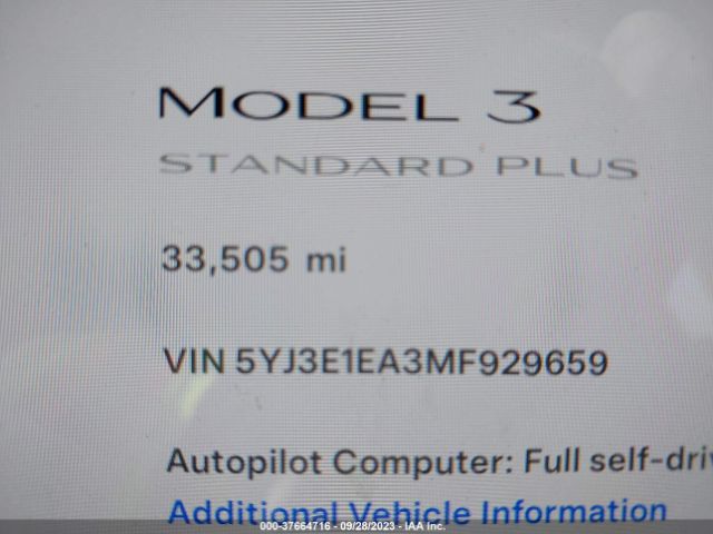 5YJ3E1EA3MF929659 Tesla Model 3 Standard Range Plus