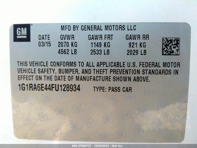 Chevrolet Volt 2015 1G1RA6E44FU128934 Image 9