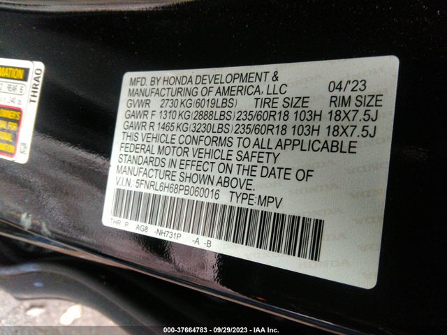 Honda Odyssey Ex-l 2023 5FNRL6H68PB060016 Image 9