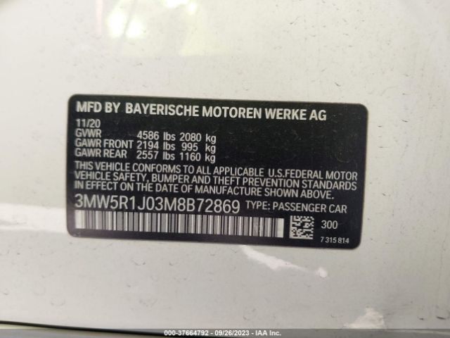 3MW5R1J03M8B72869 BMW 330I