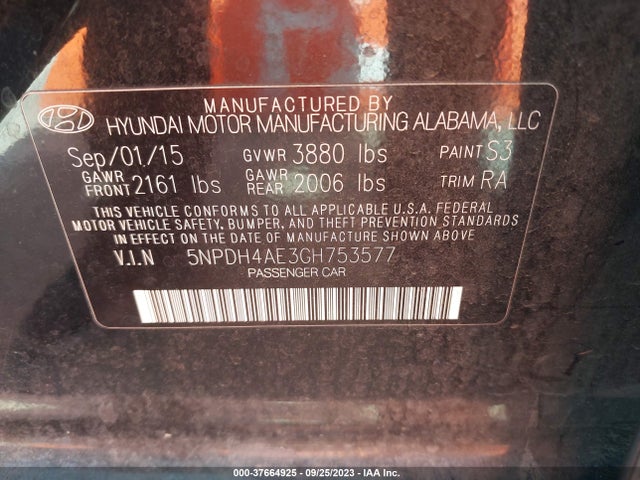 Hyundai ELANTRA SE 2016 5NPDH4AE3GH753577 Image 9