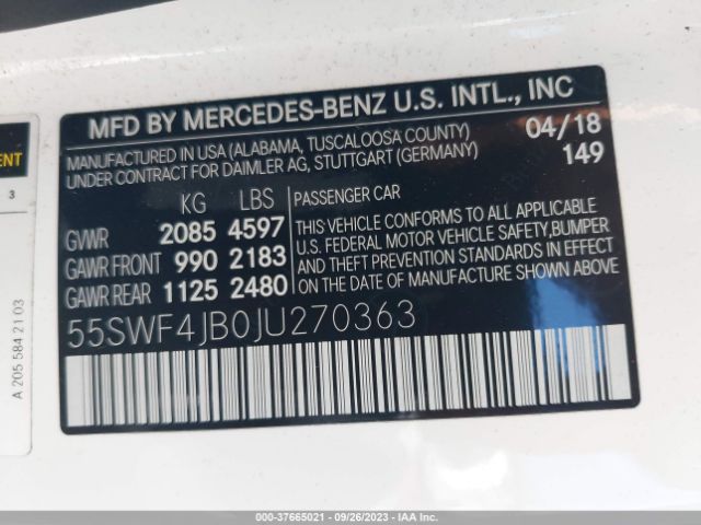 55SWF4JB0JU270363 Mercedes-Benz C-class C 300