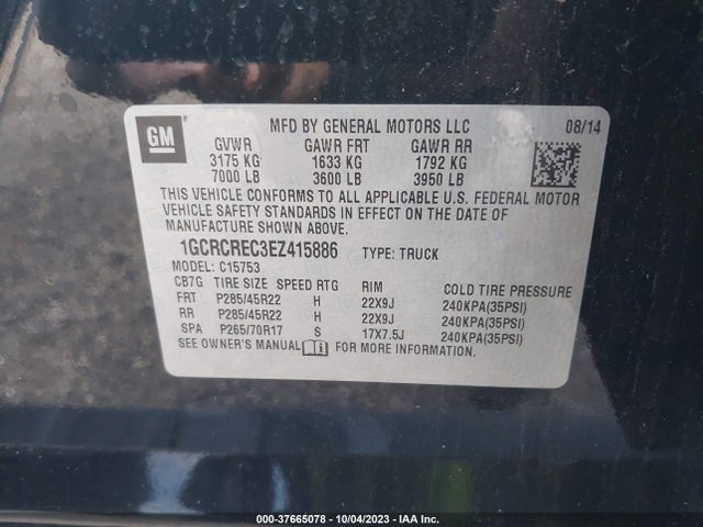 2014 CHEVROLET SILVERADO 1500 1LT VIN: 1GCRCREC3EZ415886