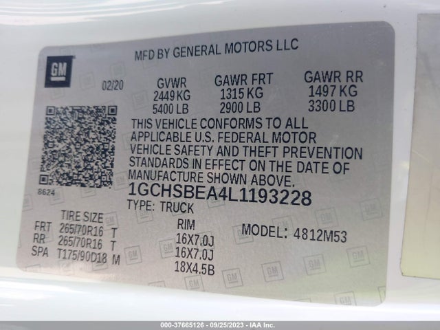 Chevrolet Colorado 2wd Work Truck 2020 1GCHSBEA4L1193228 Image 9
