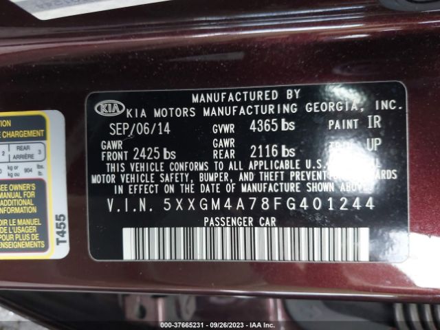 5XXGM4A78FG401244 KIA Optima Lx