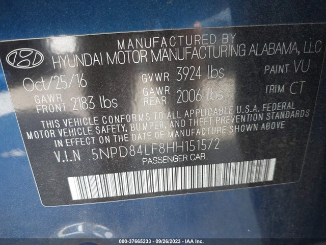 Hyundai Elantra Value Edition 2017 5NPD84LF8HH151572 Image 9