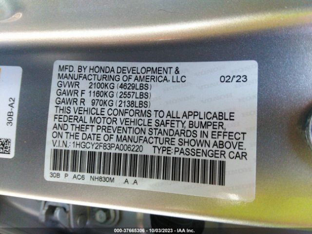1HGCY2F83PA006220 Honda Accord Hybrid Touring