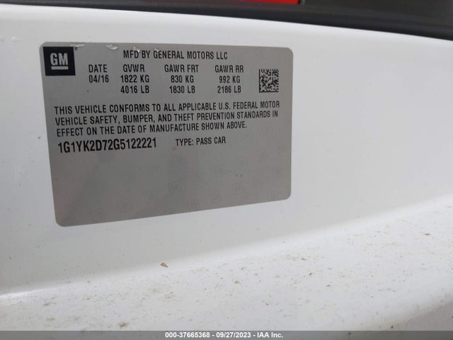 Chevrolet Corvette Z51 2lt 2016 1G1YK2D72G5122221 Image 9