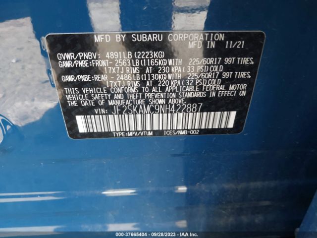 JF2SKAMC9NH422887 Subaru Forester Wilderness