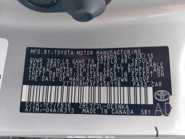 Toyota Corolla L/le/s/s Plus/le Plus 2015 2T1BURHEXFC456118 Image 9