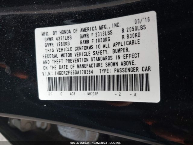 1HGCR2F55GA178364 Honda Accord Sedan Sport