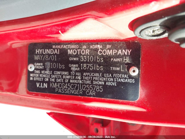 2001 HYUNDAI ACCENT GL VIN: KMHCG45C71U255785