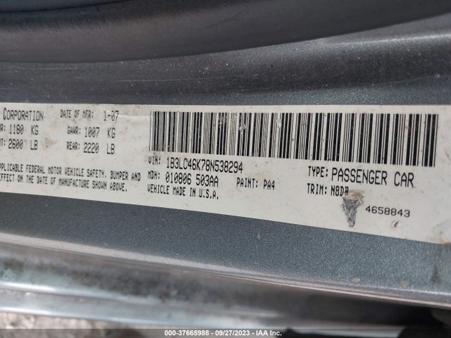 Aukcja sprzedaży 2008 Dodge Avenger Se, vin: 1B3LC46K78N538294, numer aukcji: 37665988