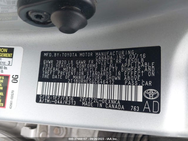 Toyota Corolla L/le/s/s Plus/le Plus 2016 2T1BURHE5GC646412 Image 9