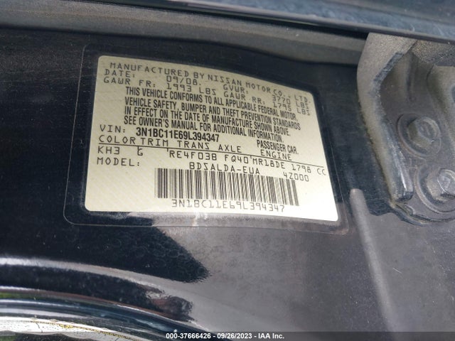 2009 NISSAN VERSA 1.8 S VIN: 3N1BC11E69L394347