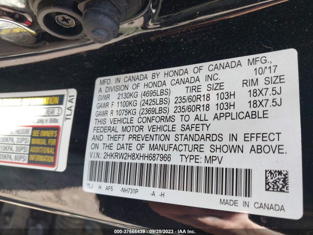 Aukcja sprzedaży 2017 Honda Cr-v Ex-l, vin: 2HKRW2H8XHH687966, numer aukcji: 37666439