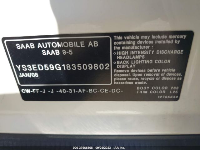 2008 SAAB 9-5 YS3ED59G183509802 Photo 8