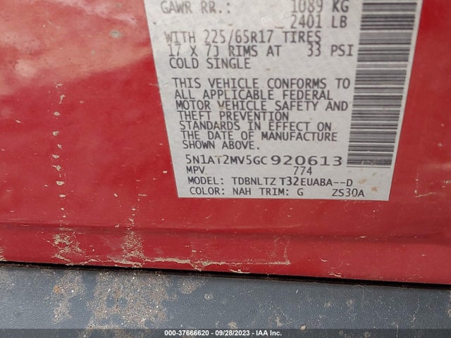 Nissan ROGUE SV 2016 5N1AT2MV5GC920613 Image 9