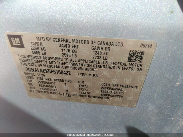 Chevrolet EQUINOX LS 2015 2GNALAEK8F6160422 Image 9