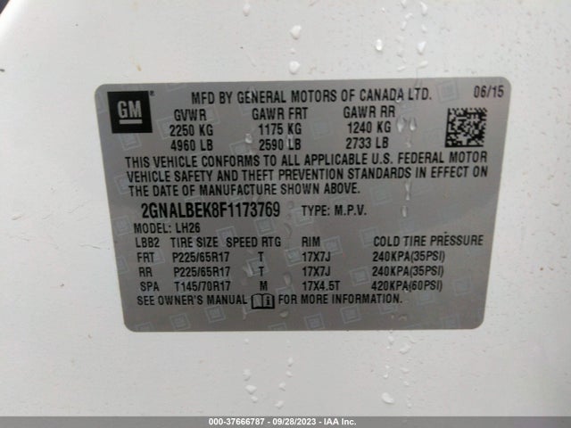 Chevrolet EQUINOX LT 2015 2GNALBEK8F1173769 Image 9