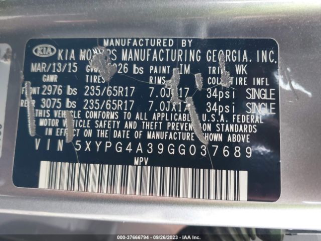 5XYPG4A39GG037689 KIA SORENTO L