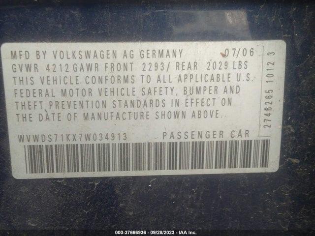 2007 VOLKSWAGEN RABBIT VIN: WVWDS71KX7W034913