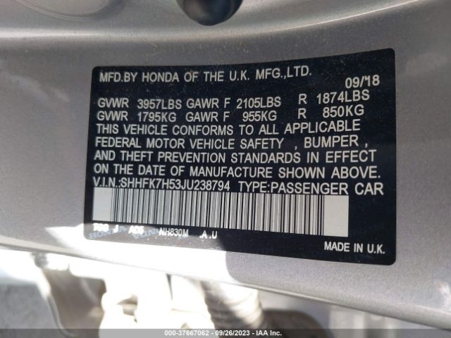 SHHFK7H53JU238794 Honda Civic Hatchback Ex