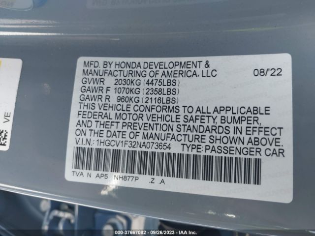 1HGCV1F32NA073654 Honda Accord Sedan Sport