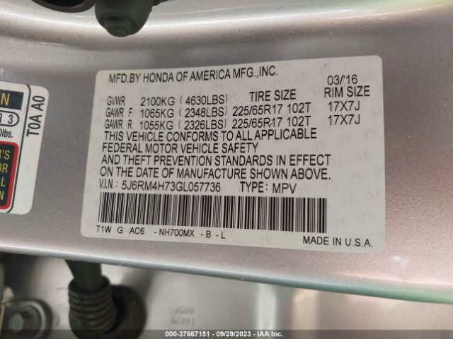5J6RM4H73GL057736 Honda Cr-v Ex-l