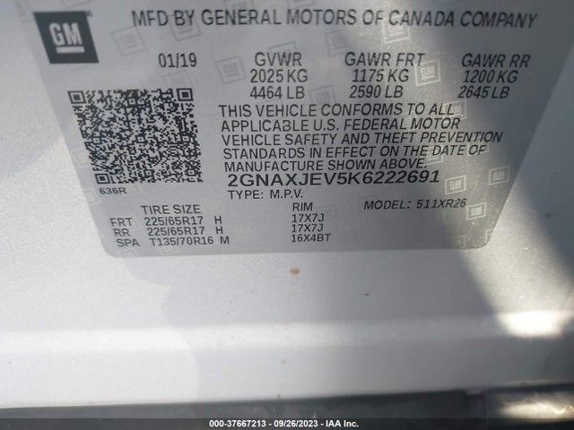 Chevrolet EQUINOX LT 2019 2GNAXJEV5K6222691 Image 9