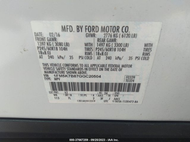 1FM5K7B87GGC20504 Ford Explorer Base