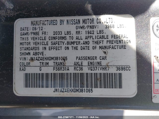 2013 NISSAN 370Z VIN: JN1AZ4EHSDM381065