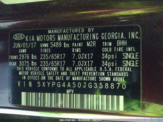 5XYPG4A50JG358870 KIA Sorento Lx V6
