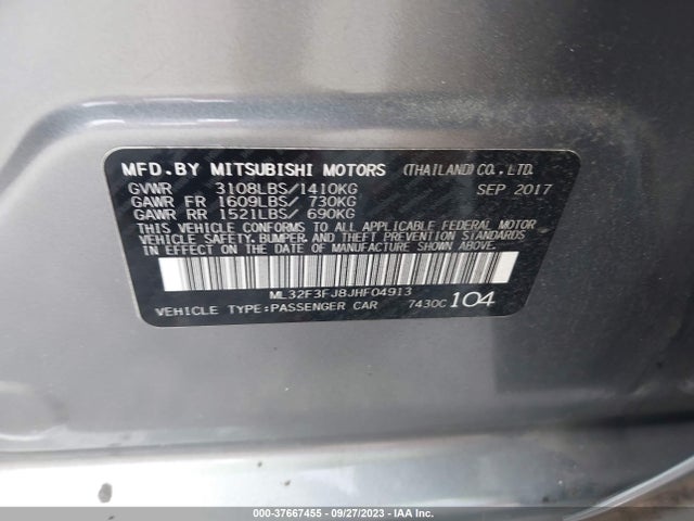 ML32F3FJ8JHF04913 Mitsubishi Mirage G4 Es