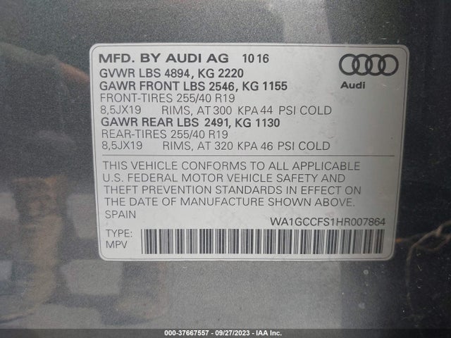 WA1GCCFS1HR007864 Audi Q3 Prestige