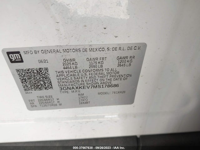 Chevrolet EQUINOX LT 2021 3GNAXKEV7MS178686 Image 9