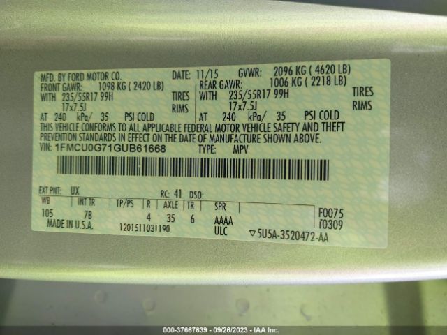 1FMCU0G71GUB61668 Ford ESCAPE SE