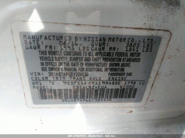 2016 NISSAN SENTRA S VIN: 3N1AB7AP6GY324530