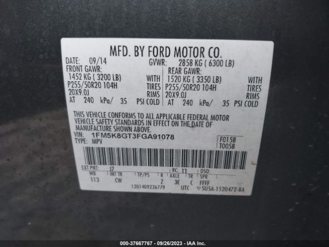 1FM5K8GT3FGA91078 Ford EXPLORER SPORT