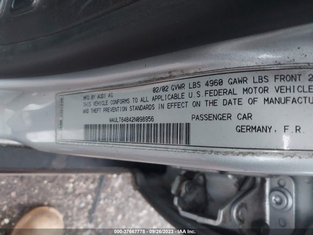 2002 AUDI A6 VIN: WAULT64B42N098956