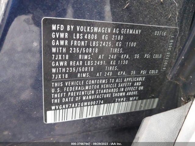 WVGAV7AX2GW600774 Volkswagen TIGUAN SE