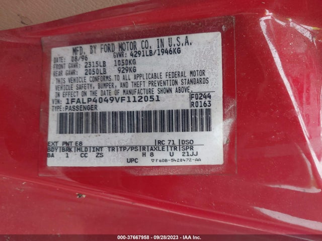1997 FORD MUSTANG VIN: 1FALP4049VF112051