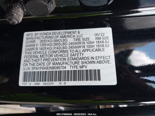 Honda Pilot Awd Trailsport 2022 5FNYF6H83NB086704 Image 9