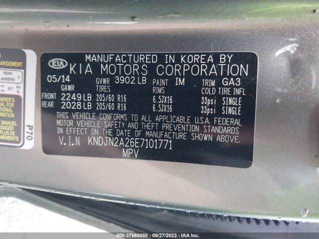 KIA Soul Base 2014 KNDJN2A26E7101771 Image 9