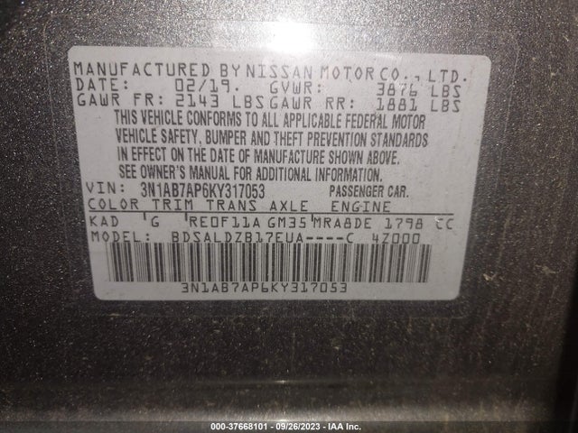 Nissan SENTRA SV 2019 3N1AB7AP6KY317053 Image 9